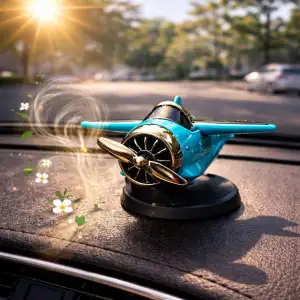 Güneş Solar Enerjili Pervaneli Oto Kokulu Uçak Görünümlü Aksesuar Mavi Detaylı