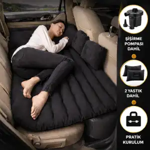 Şişme Araç İçi Seyahat Yatağı Oto Araç İçi Yatak Siyah Renk Pompa+Yastık Dahil