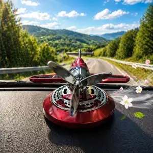 Güneş Enerjili Dönen Uçak Araba Kokusu Kırmızı Renk -Torpido Üstü Dekoratif Oto Kokusu