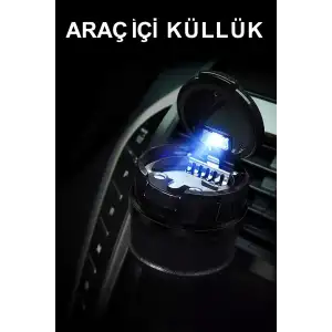 Araç İçi Işıklı Seramik Küllük Bardaklıklı Havalandırma Tip Kapaklı Mavi Renk Işıklı