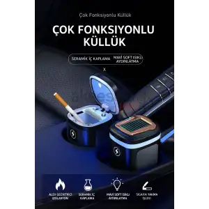 Araç İçi Küllük Lüks Güneş Enerjili Çakmaklı Seramik Deri Detaylı Premium Model