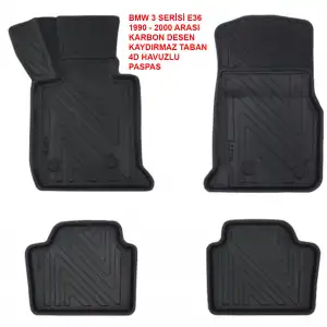 BMW 3 Serisi E36 1990-2000 4D Premium Havuzlu Paspas-Kaydırmaz Taban