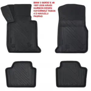 BMW 3 Serisi E46 1997-2006 4D Premium Havuzlu Paspas-Kaydırmaz Taban