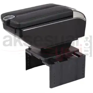 BMW Tip Kolçak Bardaklık Ve Küllüklü Siyah Deri-6 Usbli Lüx Kolçak