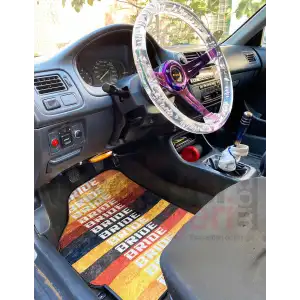 Bride Turuncu Desen Araç İçi Halı Paspas-Kaydırmaz Taban-Universal Her Araca Uyumlu-Yıkanabilir