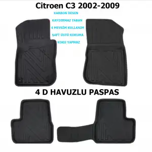 Citroen C3 2002-2009 4D Premium Havuzlu Paspas