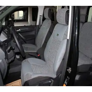 Deri ve Hasır Kumaşından Oto Koltuk Kılıfı - Pratik Takmatik Set -Füme Gri