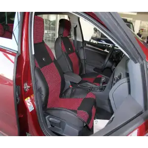 Deri ve Hasır Kumaşından Oto Koltuk Kılıfı - Pratik Takmatik Set -Kırmızı-Siyah