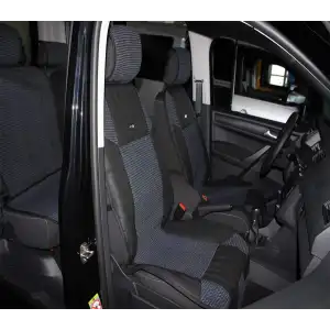 Deri ve Hasır Kumaşından Oto Koltuk Kılıfı - Pratik Takmatik Set -Siyah Mavi