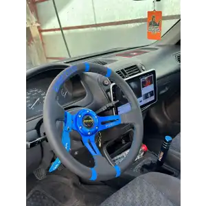 Honda Civic 1996-2000 Göbek-35cm Mavi Drifting Momo Spor Direksiyon