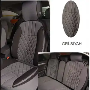 Lüx Oto Koltuk Minderi Full Set Takım - Gri/Siyah Renk Takmatik Pratik