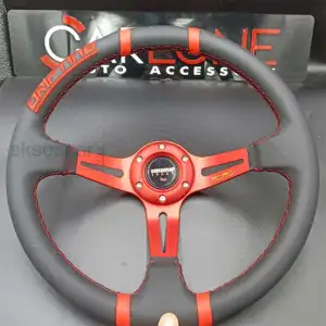 Momo Direksiyon Kırmızı İpli 35cm Ofsetli Model Deri Kaplama A+ Orjinal Ürün