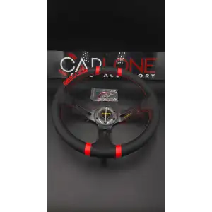 Momo Direksiyon Kırmızı İpli Gri Metal Kollar ve Göbek 35cm Ofsetli Model Deri