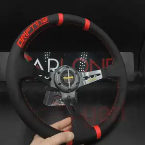 Momo Direksiyon Kırmızı İpli Gri Metal Kollar ve Göbek 35cm Ofsetli Model Deri