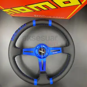 Momo Direksiyon Mavi İpli 35cm Ofsetli Model Deri Kaplama A+ Orjinal Ürün