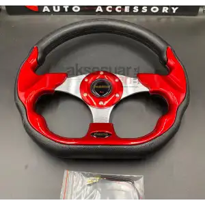 Momo Spor Direksiyon 32cm Kırmızı Altı Kesikli Yarış Spor Direksiyonu