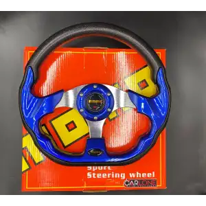 Momo Spor Direksiyon 32cm Mavi-Altı Kesikli Yarış Spor Direksiyonu