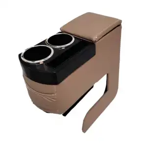 Montajsız Kolçak Vidasız Delmesiz Kol Dayama Bej Renk Deri Çift Bardaklı Saklama Hazneli -