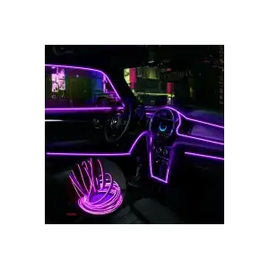 Mor Renk Neon İp Fitil 5Metre Işıklı Torpido Fitili Neon İp Araç İçi Torpido ledi