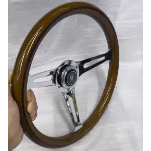 Ahşap Direksiyon Nardi 35cm-1. Sınıf Lüx Ahşap Direksiyon-Siyah Şeritli