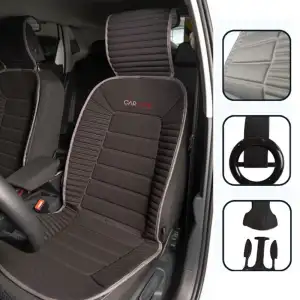 Oto Koltuk Minderi Ortopedik Kalın Süngerli Ön 2 Koltuk Siyah (Gri Kenar) Araç Koltuk Koruyucu Kılıf