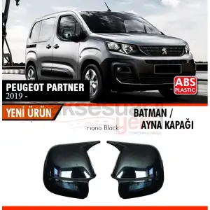 Peugeot Partner 2019+ Uyumlu Yarasa Batman Ayna Kapağı Piano Black