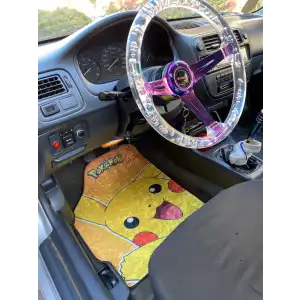 Pikachu Desen Araç İçi Halı Paspas-Kaydırmaz Taban-Universal Her Araca Uyumlu-Yıkanabilir