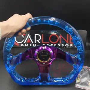 Şeffaf Epoksi Direksiyon Altı Kesikli Momo 32cm Kabarcıklı Direksiyon Mavi Renk