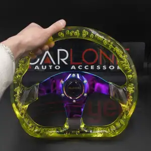 Şeffaf Epoksi Direksiyon Altı Kesikli Momo 32cm Kabarcıklı Direksiyon Sarı Renk