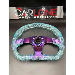 Şeffaf Epoksi Direksiyon Altı Kesikli Momo 35cm Kabarcıklı Direksiyon Buz Mavi Renk