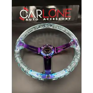 Şeffaf Epoksi Direksiyon Momo 35cm Kabarcıklı Direksiyon Buz Mavi Renk