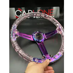 Şeffaf Epoksi Direksiyon Momo 35cm Kabarcıklı Direksiyon Gül Kurusu Pembe Renk