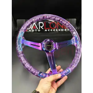 Şeffaf Epoksi Direksiyon Momo 35cm Kabarcıklı Direksiyon Mor Renk