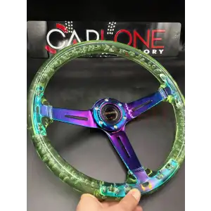 Şeffaf Epoksi Direksiyon Momo 35cm Kabarcıklı Direksiyon Yeşil Renk