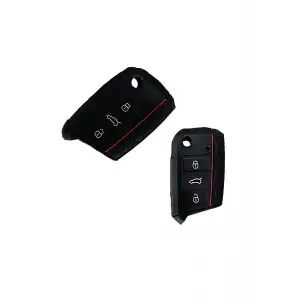 Silikon Anahtar Kabı Siyah-Kırmızı Çizgili Volkswagen Golf7