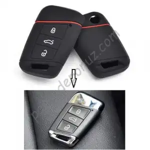 Silikon Anahtar Kabı Siyah-Kırmızı Çizgili Volkswagen Passat