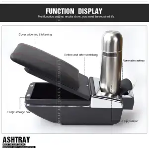 Sürgülü Kolçak Kol Dayama Bardaklık Ve Küllüklü Siyah Deri Kırmızı Dikiş Detay