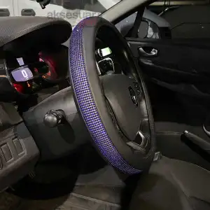 Taşlı Direksiyon Kılıfı Swaroski Diamond Parlak Mavi Geçme Direksiyon Kılıfı 38 cm Çaplı