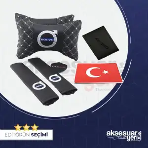 Volvo Deri Oto Boyun Yastığı Seti  - Lüx Deri Set