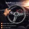 Sedefli Siyah Spor Direksiyon Momo Tip 35cm İthal Krom Detay 3 Kol Çizgili