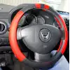 Geçme Deri Direksiyon Kılıfı - Spor Görünüm - Delikli Siyah Kırmızı Renk - 38cm