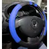 Geçme Deri Direksiyon Kılıfı - Spor Görünüm - Delikli Siyah Mavi Renk - 38cm