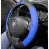 Geçme Deri Direksiyon Kılıfı - Spor Görünüm - Delikli Siyah Mavi Renk - 38cm
