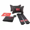 Türkiye Deri Oto Boyun Yastığı Seti  - Ayyıldız Boyun Yastığı - Lüx Deri Set