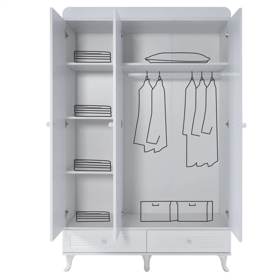 2KA Aqua White 3 Kapılı Dolap