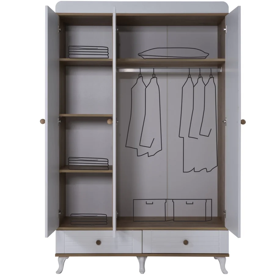 2KA Bonny White 3 Kapılı Dolap