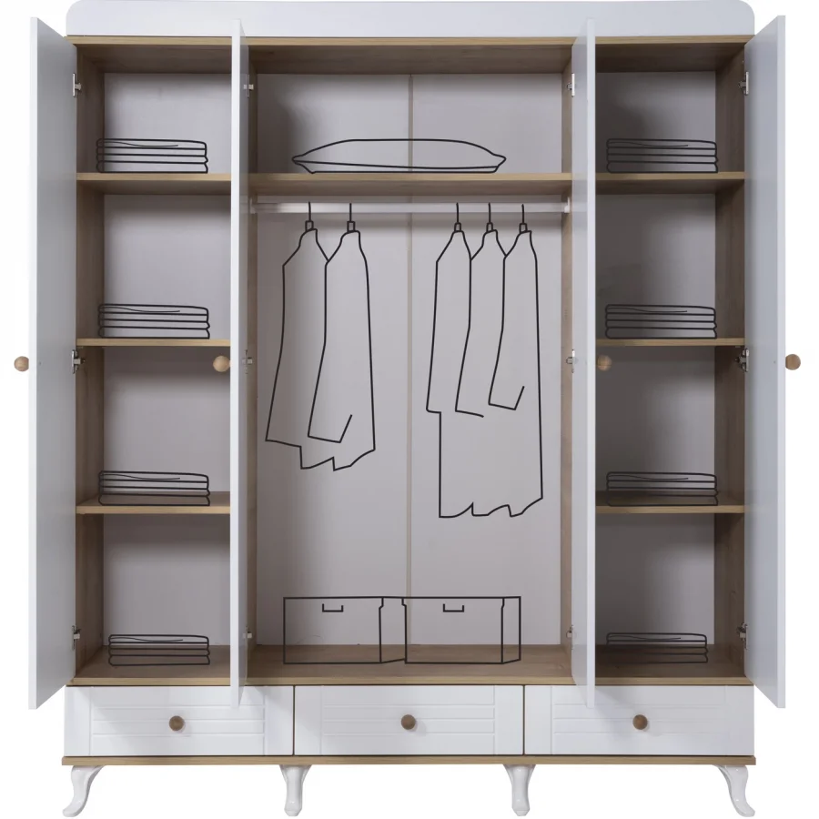 2KA Bonny White 4 Kapılı Dolap