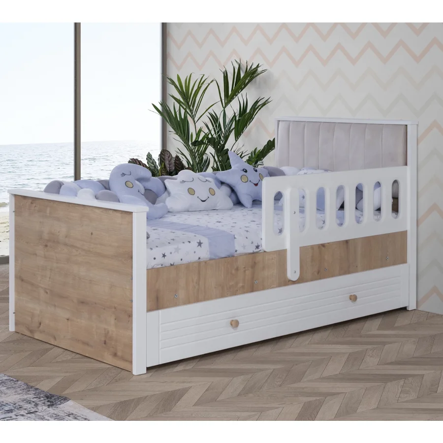 2KA Bonny White Yavru Yataklı Kapitoneli Karyola