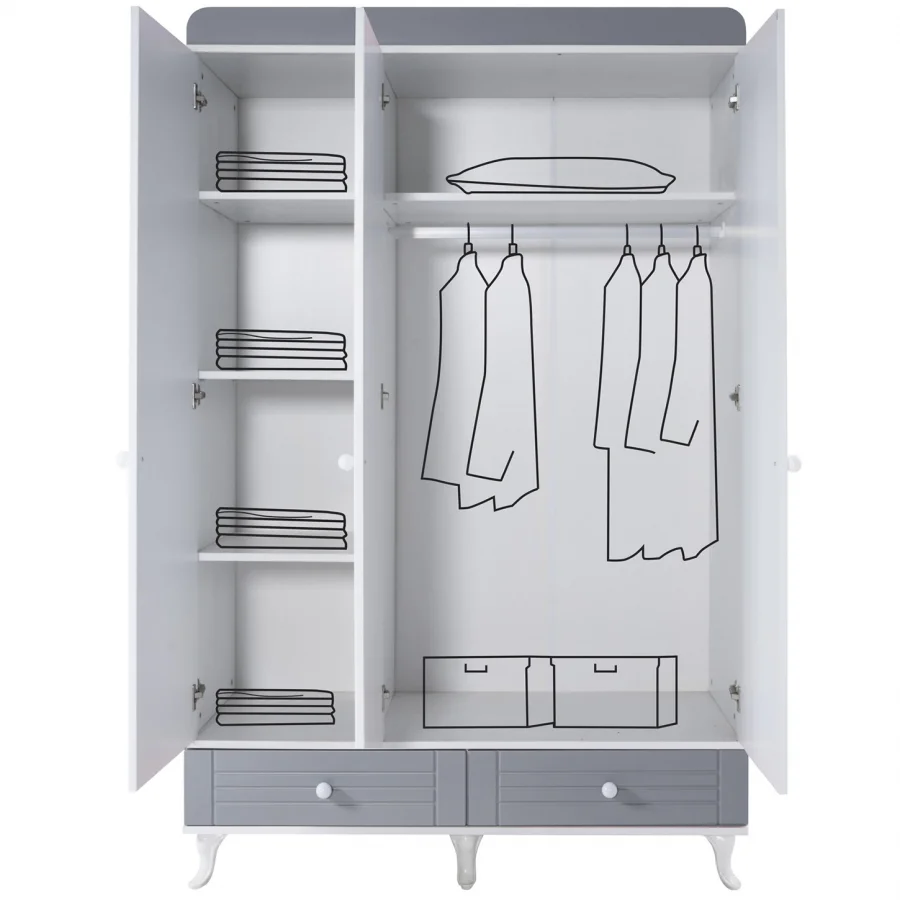 2KA Cover Grey 3 Kapılı Dolap