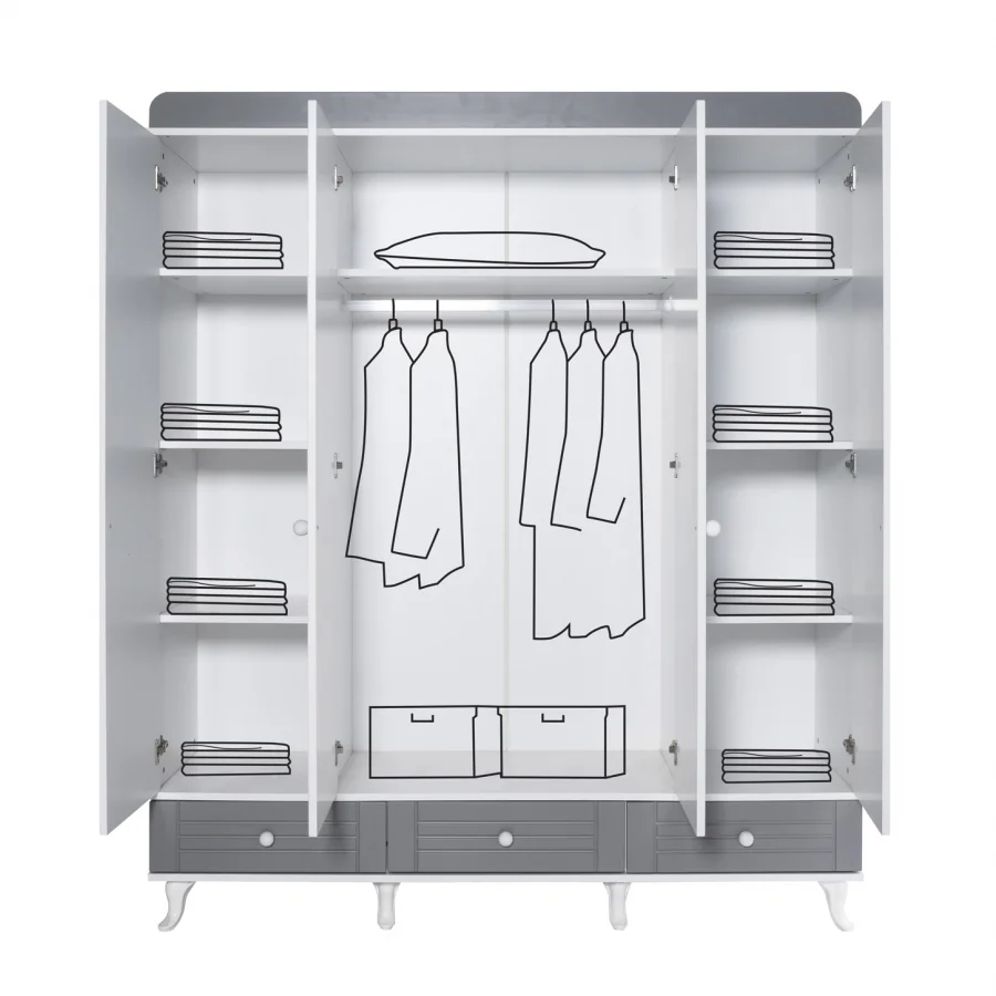 2KA Cover Grey 4 Kapılı Dolap